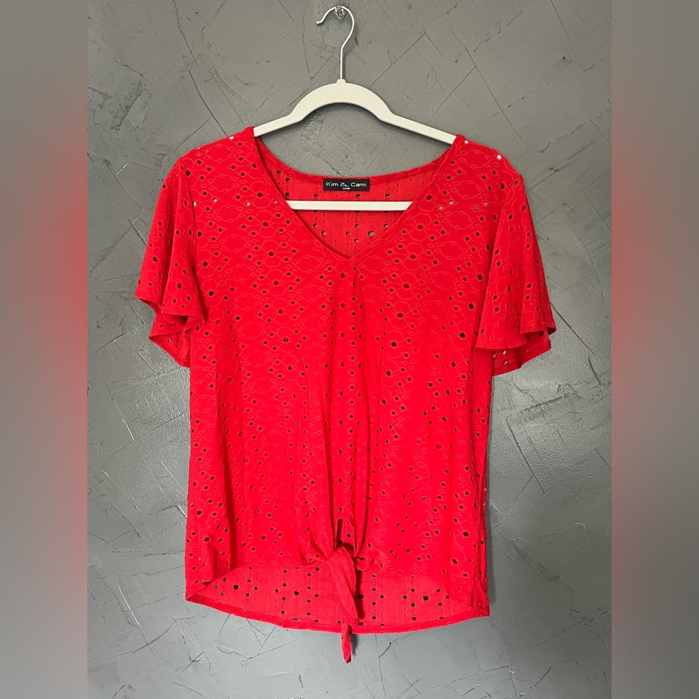 NWOT - Kim & Cami Vivid Red Eyelet Blouse